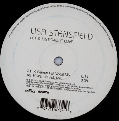 Let's Just Call It Love by Lisa Stansfield - 12", Promo, Europe. 2001. Electronic/UK Garage Very Good (VG) Near Mint (NM or M-) vinyl Nottingham.