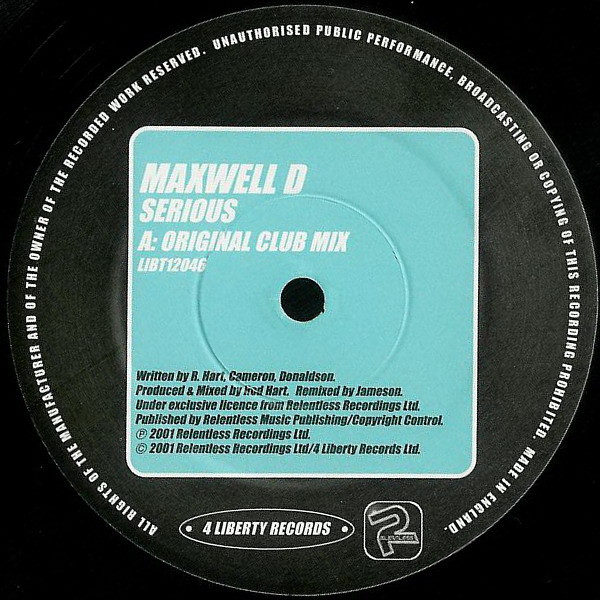 Serious by Maxwell D - 12", UK. 2001. Electronic/UK Garage Very Good (VG) Very Good Plus (VG+) - vinyl For Sale in Nottingham. - 4