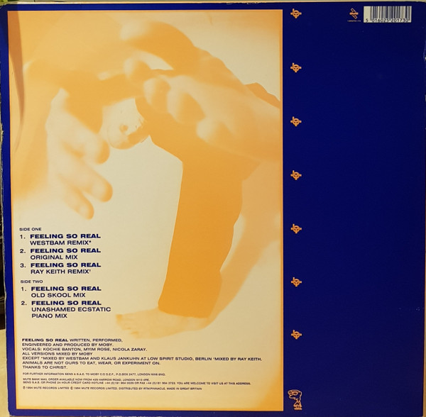 Feeling So Real by Moby - 12", Single, UK. 1994. Electronic/Jungle, Happy Hardcore, Hard House Very Good Plus (VG+) Very Good Plus (VG+) - vinyl For Sale in Nottingham. - 2