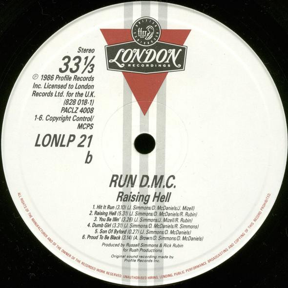 Raising Hell by Run-DMC - LP, Album, Pur, UK. 1986. Hip Hop/ Very Good Plus (VG+) Very Good Plus (VG+) - vinyl For Sale in Nottingham. - 4