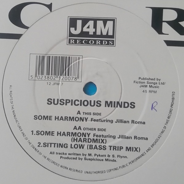 Some Harmony / Some Harmony (Hardmix) by Suspicious Minds - 12", UK. 1992. Electronic/Breakbeat, Hardcore Very Good (VG) Generic vinyl Nottingham.