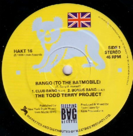 Bango (To The Batmobile) / Back To The Beat by The Todd Terry Project - 12", UK. 1988. Electronic/House Very Good Plus (VG+) Very Good (VG) vinyl Nottingham.