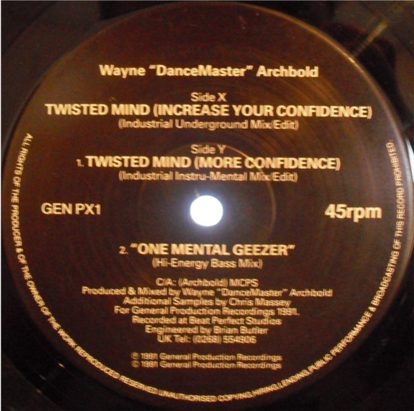 Twisted Mind by Wayne "Dance Master" Archbold* - 12", UK. 1991. Electronic/Acid House Very Good (VG) Generic vinyl Nottingham.