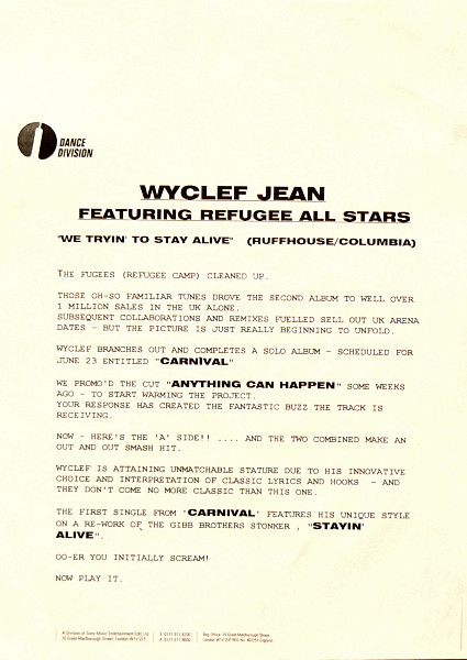 We Trying To Stay Alive by Wyclef Jean Featuring Refugee Allstars* - 12", Promo, UK. 1997. Hip Hop/ Near Mint (NM or M-) Very Good Plus (VG+) - vinyl For Sale in Nottingham. - 5