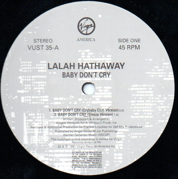 Baby Don't Cry / Heaven Knows by Lalah Hathaway - 12", UK. 1991. Funk / Soul/Downtempo, Soul Very Good Plus (VG+) Very Good Plus (VG+) - vinyl For Sale in Nottingham. - 3