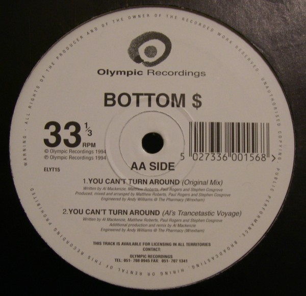 You Can't Turn Around by Bottom $* - 12", Single, UK. 1994. Electronic/House Very Good Plus (VG+) Very Good Plus (VG+) - vinyl For Sale in Nottingham. - 3